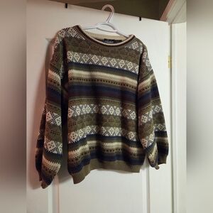 For A Change Men's Brown Patterned Crewneck Sweater
